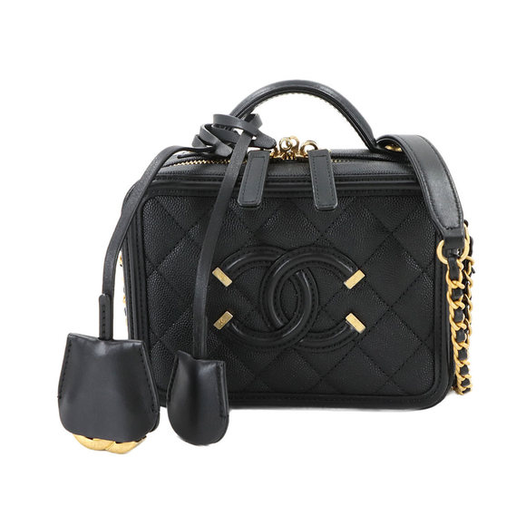 CHANEL CC Filigree 2-Way Small Vanity Shoulder Bag in Caviar Leather, Black, ... - Picture 1 of 9